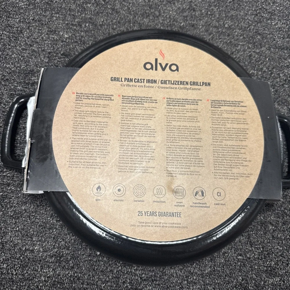 Alva Nori 11-inch Enameled Cast Iron Grill Pan, Oven and Induction Safe - New